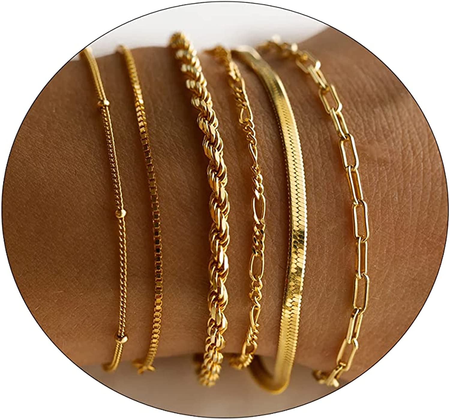 Gold Bracelets for Women 14K Gold Herringbone Bracelets Sets