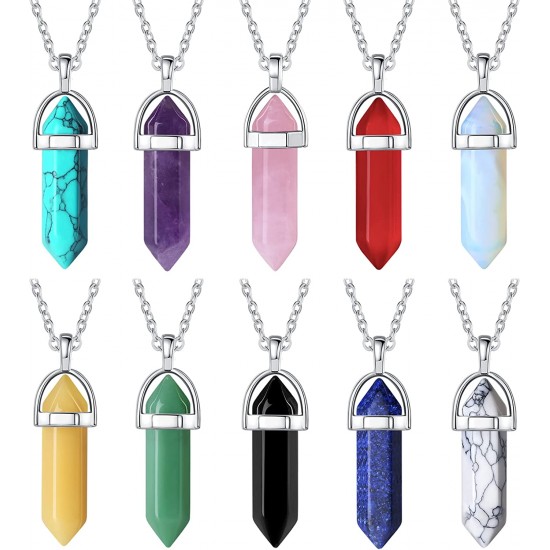 Mlurcu Crystal Necklace 15 Pcs Crystal Pendants Jewelry Charms Healing Energy Gemstones Necklaces Quartz Chakra Obsidian Carnelian Evil Eye Heart